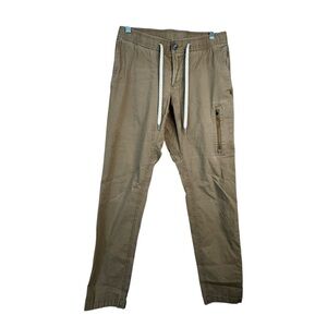 Vuori Ripstop Pants Mens S Khaki Brown Elastic Waist Drawstring V412 Stretch L32